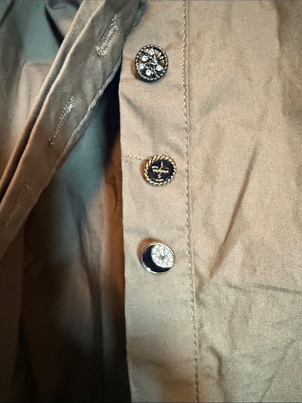 The Shirt by Rochelle Behrens Square Neck Button-Front Top in Olive - XS - Picture 3 of 7